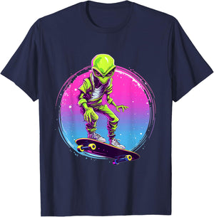 Great Skateboarding Shirts Alien Skater - Skateboard Skater -Adults, Kids Black Short Sleeve Classic Fit T-Shirt - T-Shirt | Navy