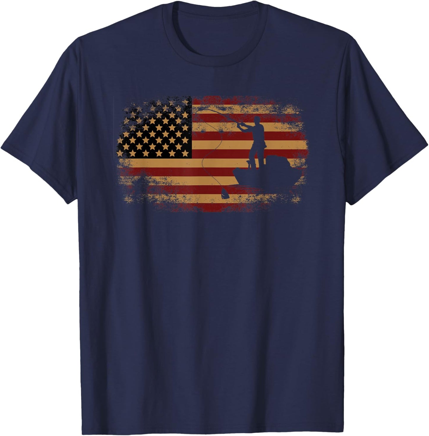 Fishing Patriotic Usa American Flag 4Th Of July T-Shirt - T-Shirt | Navy