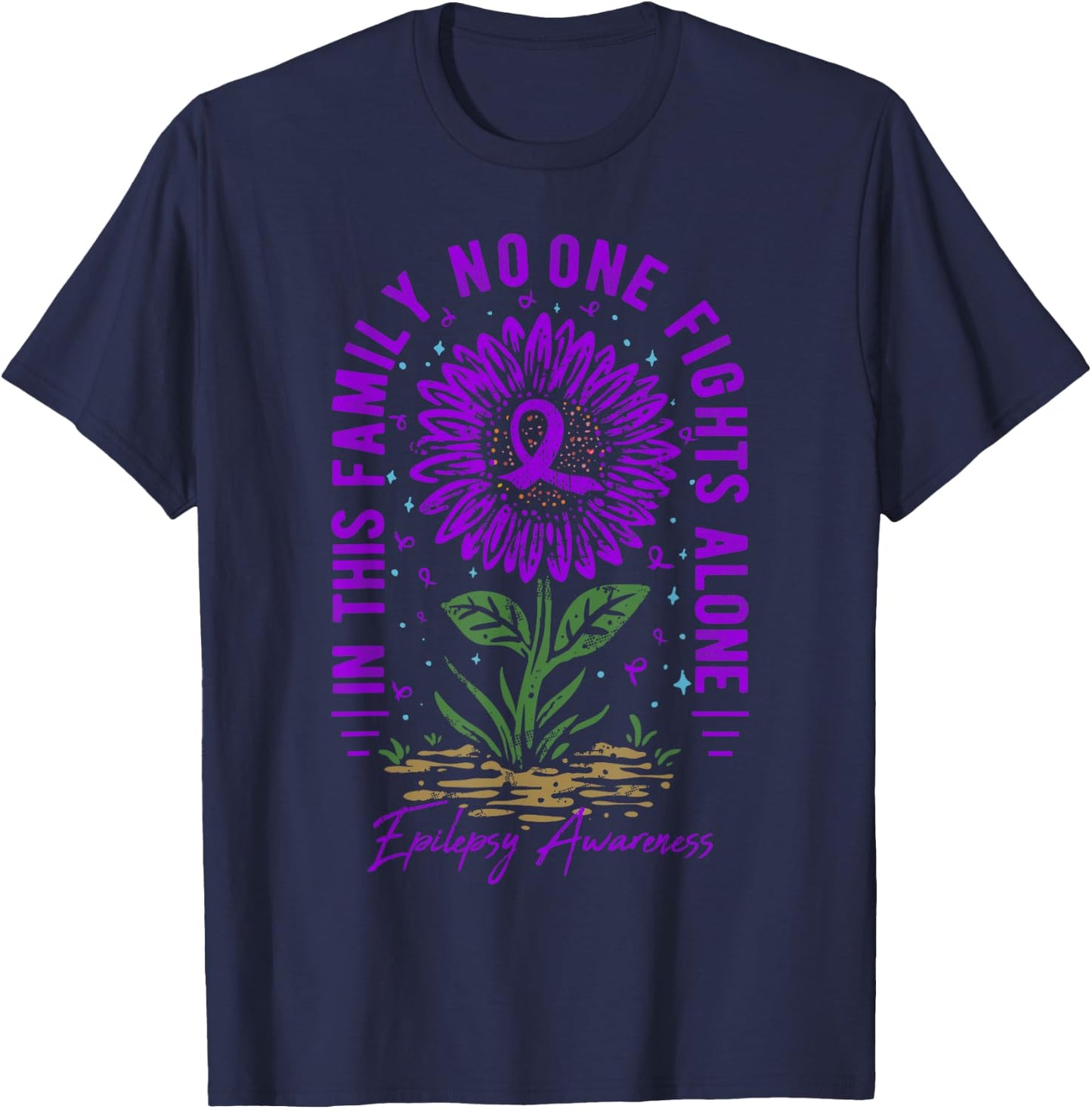 In This Family No One Fight Alone Epilepsy Awareness T-Shirt - T-Shirt | Navy