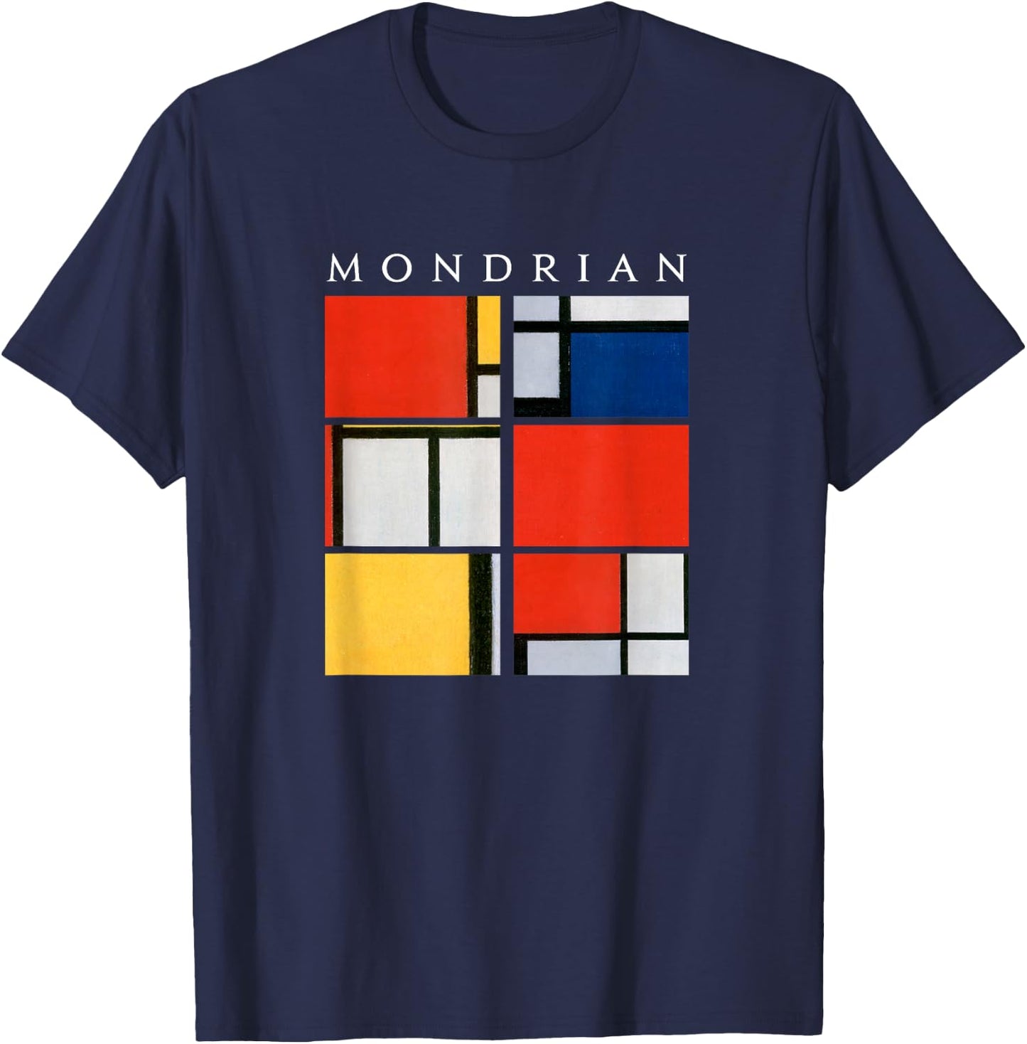 Mondrian: Composition with Red, Yellow, Blue, & Black (1921) T-Shirt - T-Shirt | Navy