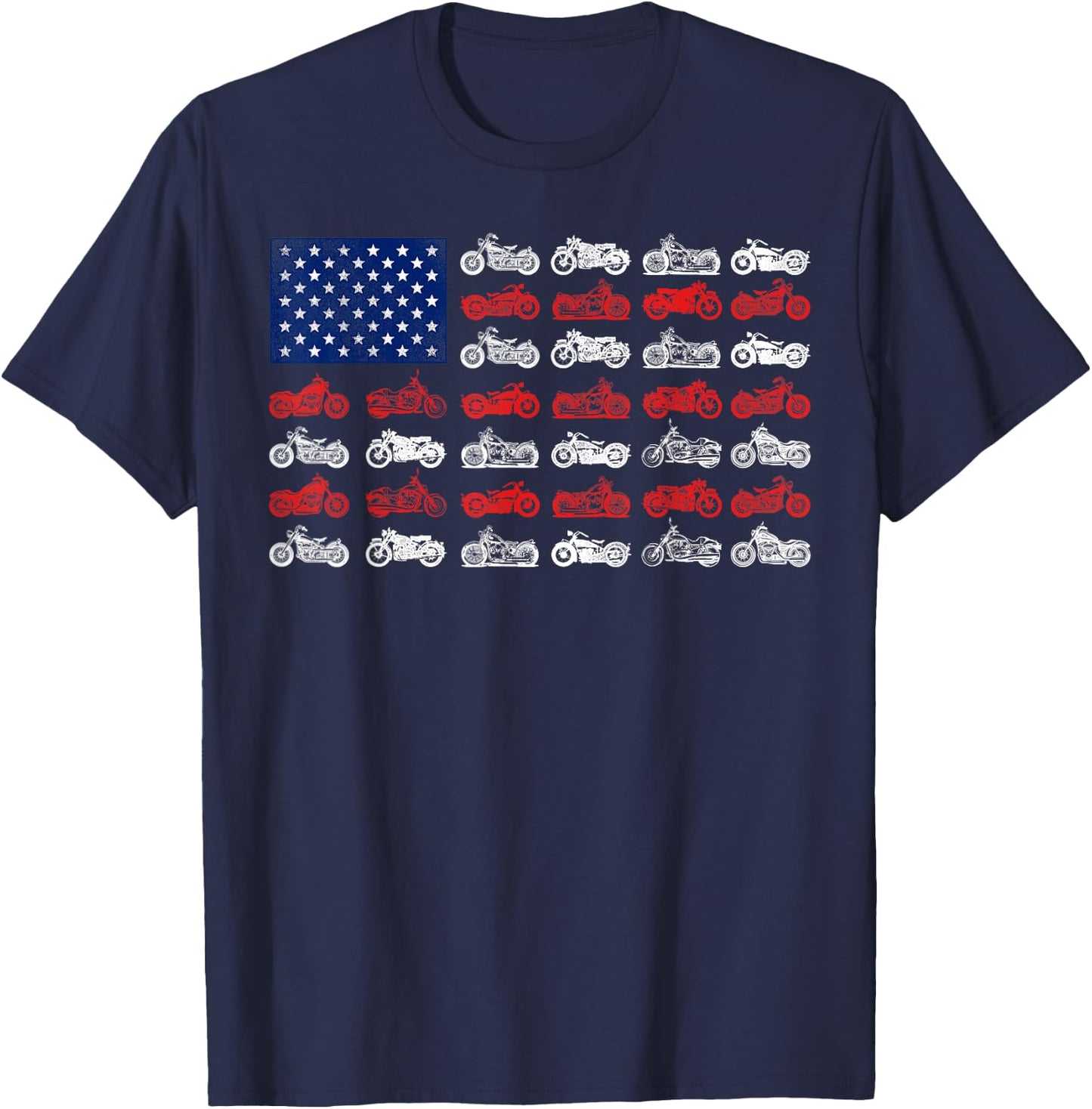 Classic Motorcycle Biker American Flag Women Men T-Shirt - T-Shirt | Navy