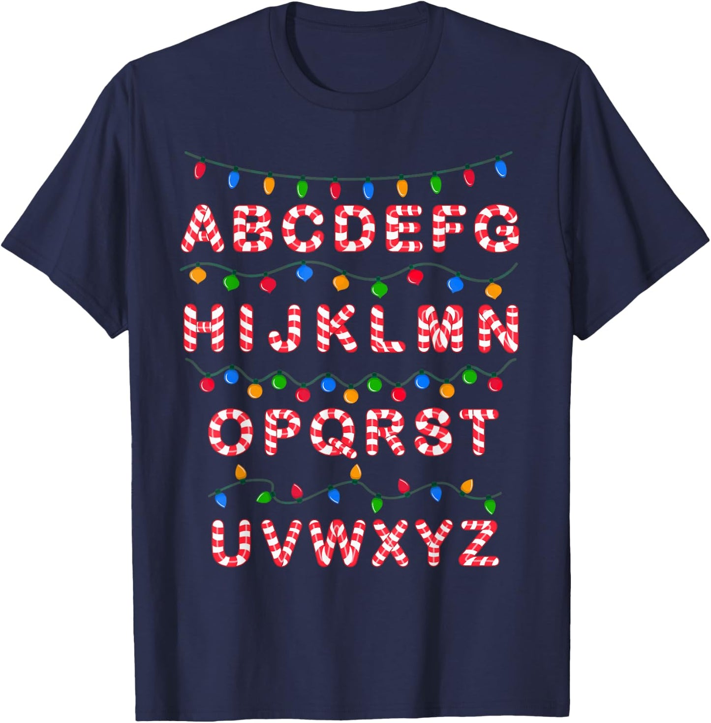 Christmas Alphabet Candy Cane Teachers Students Candy Cane Women Kids T-Shirt - T-Shirt | Navy