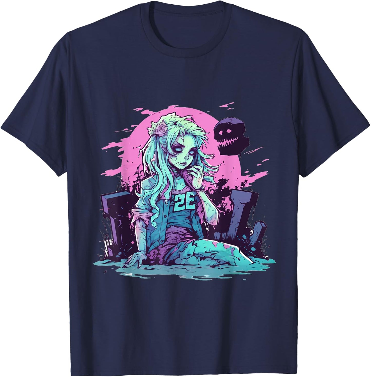 Anime Girl Zombie Halloween Costume Manga Otaku Women Kids T-Shirt - T-Shirt | Navy