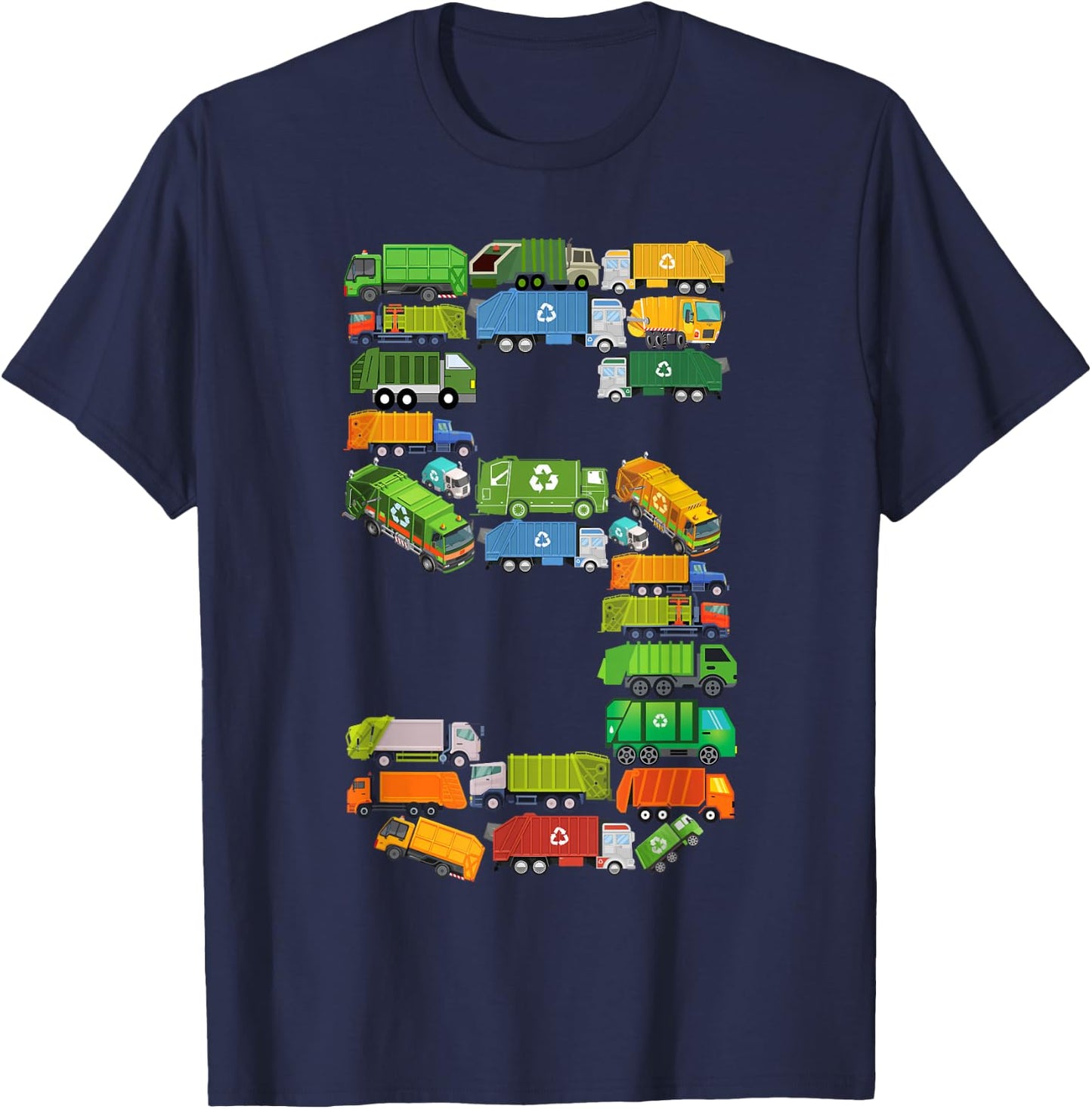 Fun Garbage Truck 5th Birthday Party 5 Year Old Boy Kids T-Shirt - T-Shirt | Navy