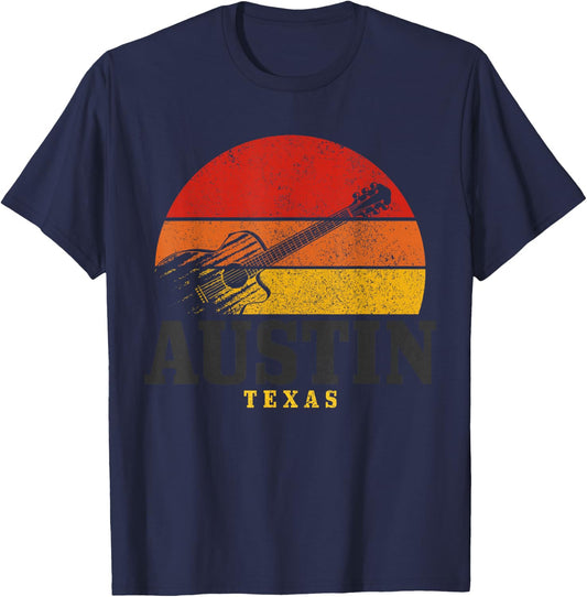 Austin Texas Guitar Country Music Folk Jazz Vintage T-Shirt - T-Shirt | Navy