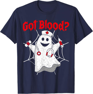 Halloween Ghost Funny Phlebotomist Phlebotomy Men Women T-Shirt - T-Shirt | Navy