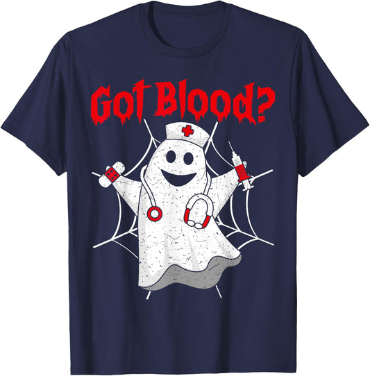 Halloween Ghost Funny Phlebotomist Phlebotomy Men Women T-Shirt - T-Shirt | Navy