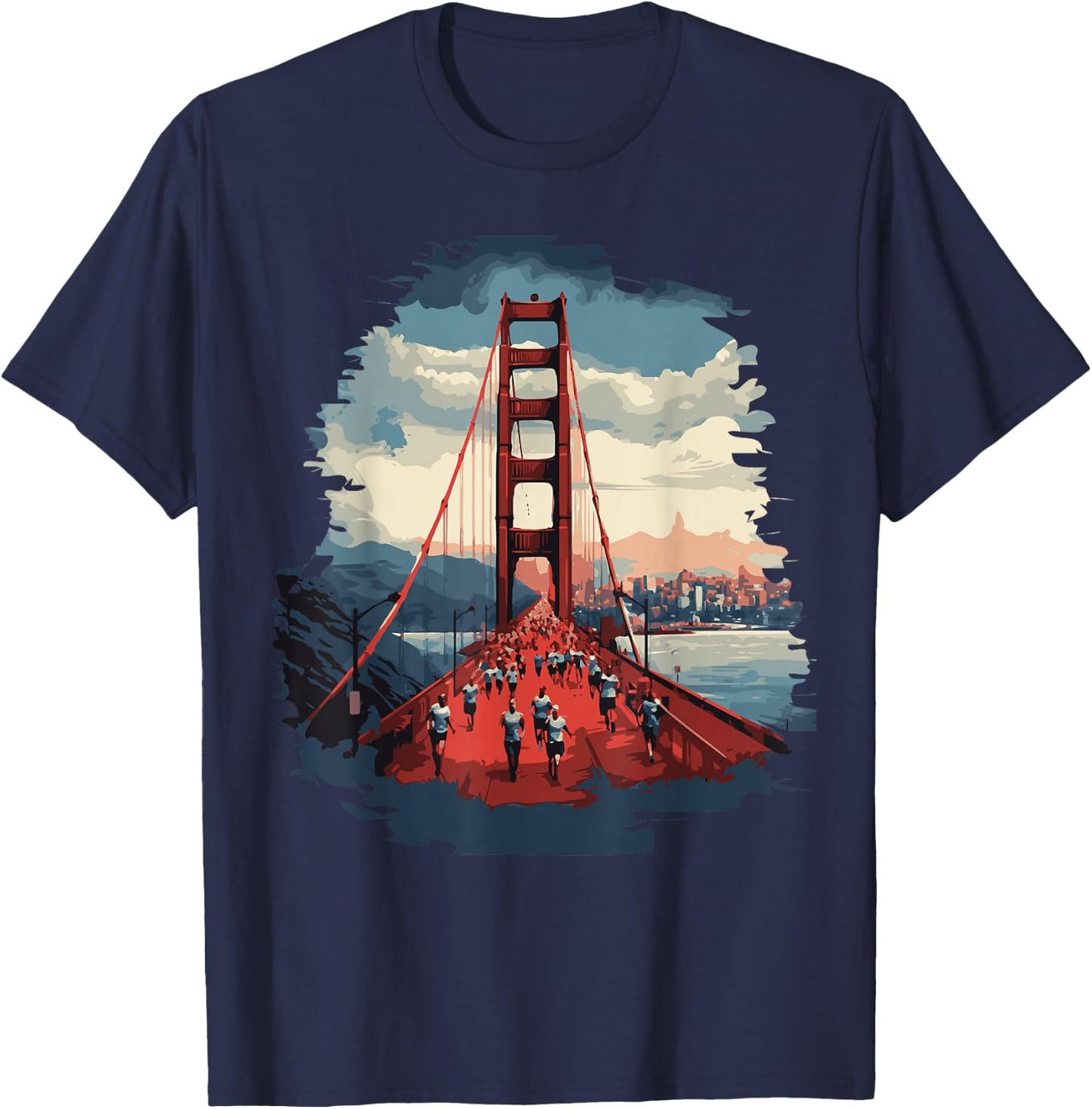 San Francisco Marathon Iconic Golden Gate Bridge Running T-Shirt - T-Shirt | Navy