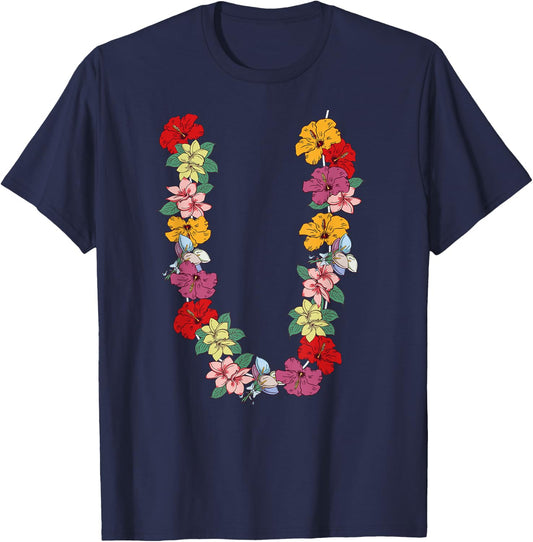 Tropical Summer Holiday Hawaiian Flower Lei Hawaii T-Shirt - T-Shirt | Navy