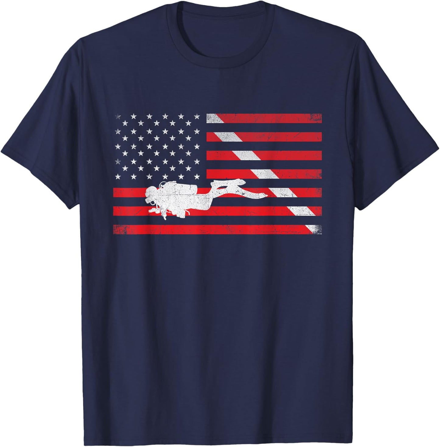 Scuba Diving - USA Flag Underwater Ocean Scuba Diver T-Shirt - T-Shirt | Navy