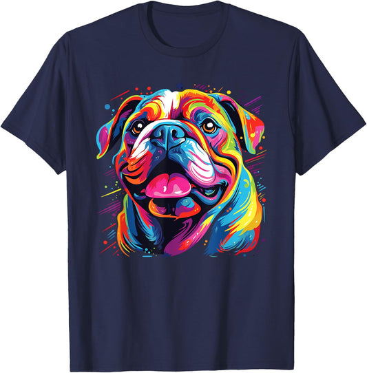 Watercolor Colorful Bulldog Dogs Women Kids T-Shirt - T-Shirt | Navy
