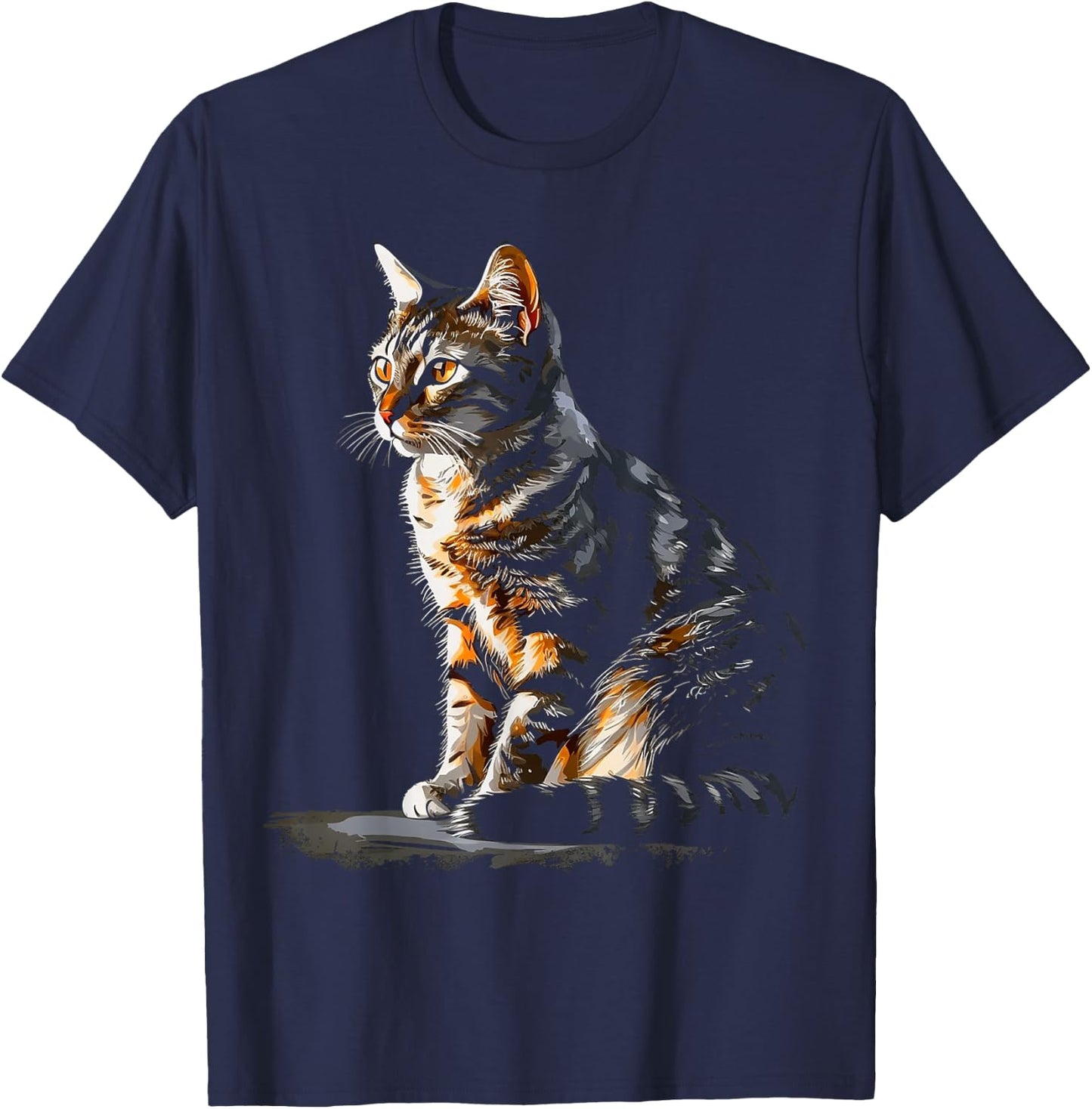 Cat Portrait Artwork | Animal Motif Cat T-Shirt - T-Shirt | Navy