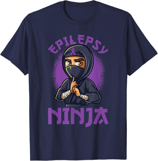 Epilepsy Ninja Purple Ribbon Epileptic Awareness Women Men T-Shirt - T-Shirt | Navy