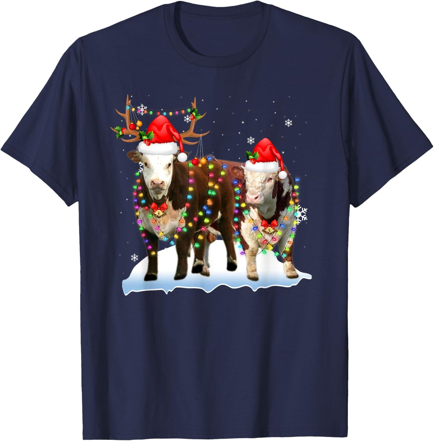 Hereford Christmas Tree Lights Reindeer Santa Xmas Pajama T-Shirt - T-Shirt | Navy