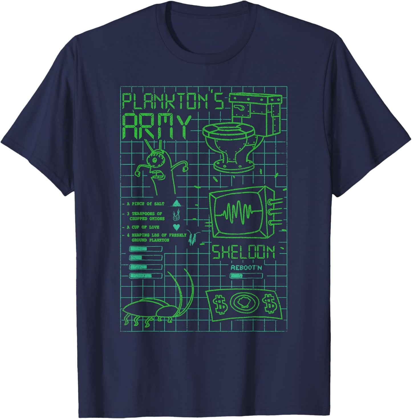 Spongebob Squarepants Plankton's Army Karen Data Grid Logo T-Shirt - T-Shirt | Navy