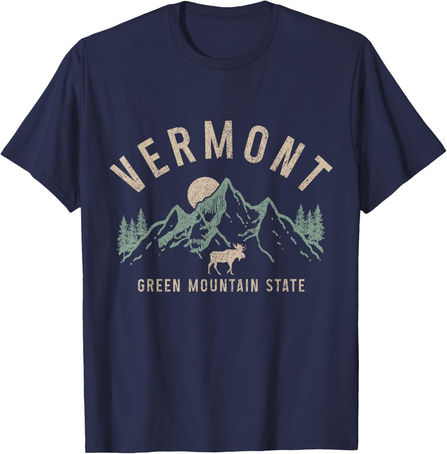 Vermont Green Mountain State Moose Vintage Pride T-Shirt - T-Shirt | Navy