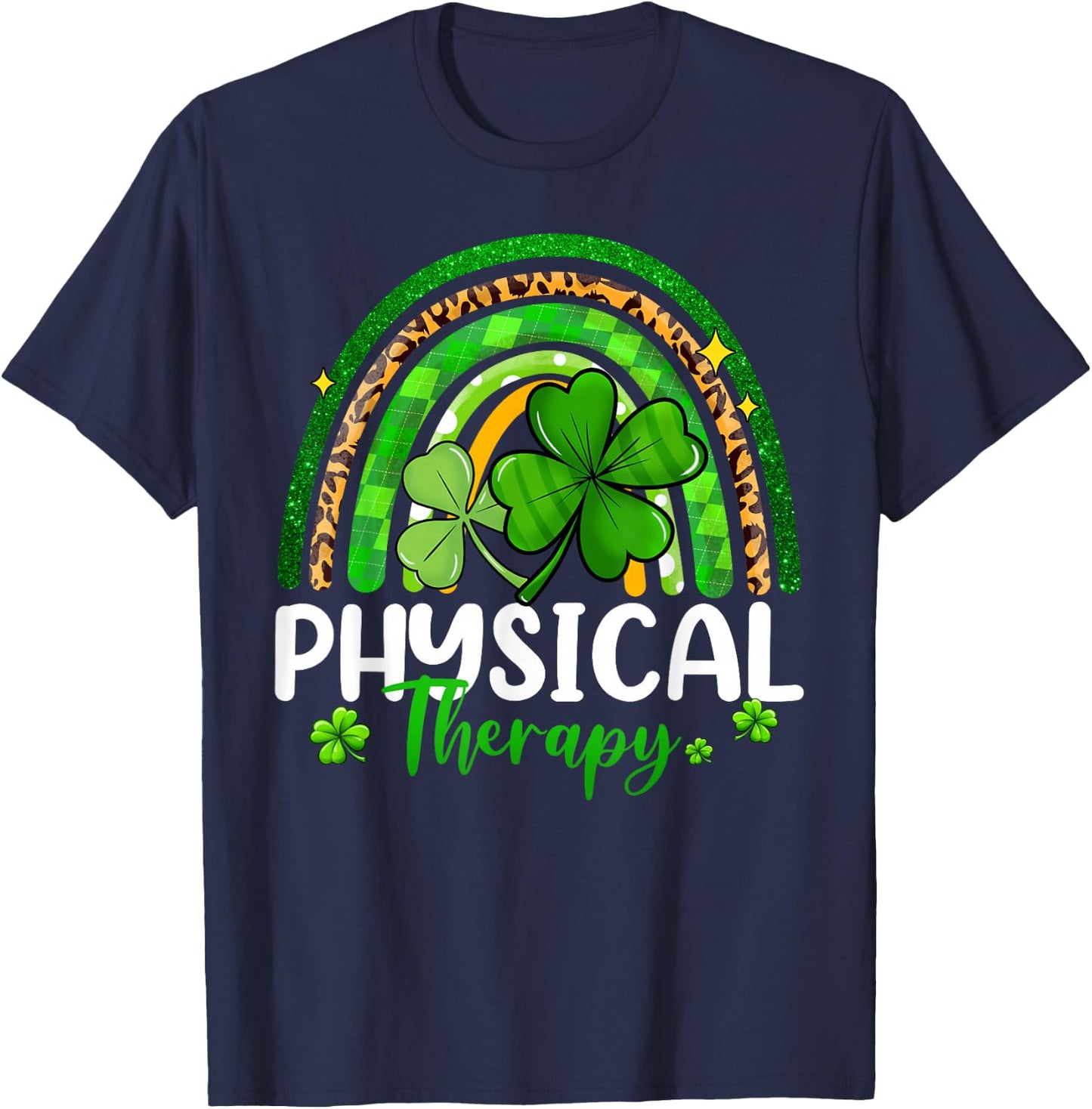 Physical Therapy St Patricks Day Rainbow Women Therapist T-Shirt - T-Shirt | Navy