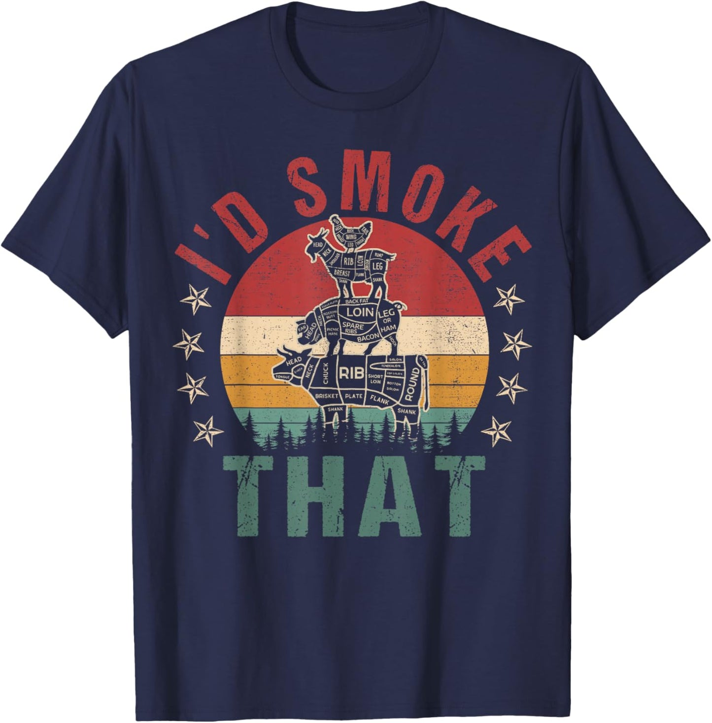 Funny I'd Smoke That BBQ Shirt Chef Men Women Gift Grilling T-Shirt - T-Shirt | Navy