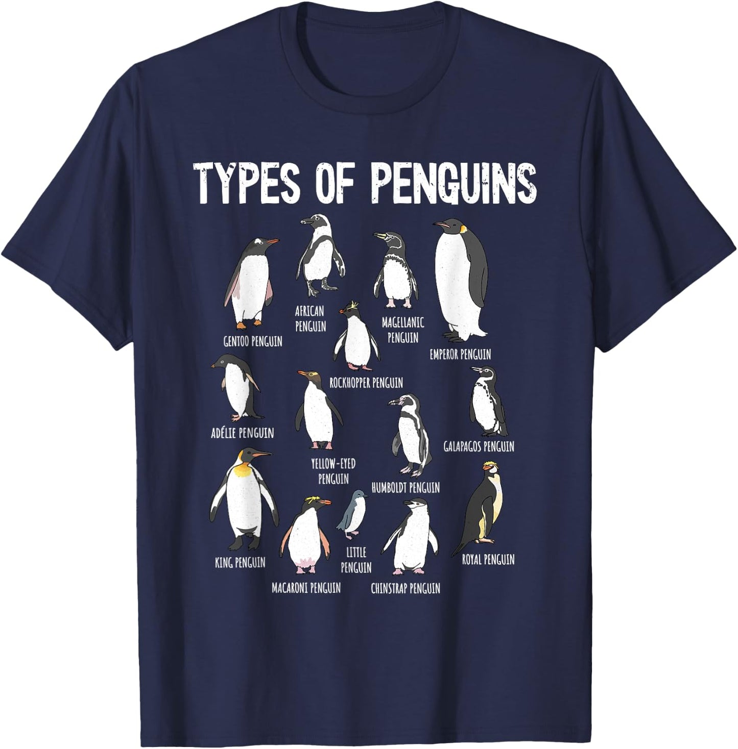 Penguin Types, Penguin Lover Art, Bird Lover, Penguin T-Shirt - T-Shirt | Navy