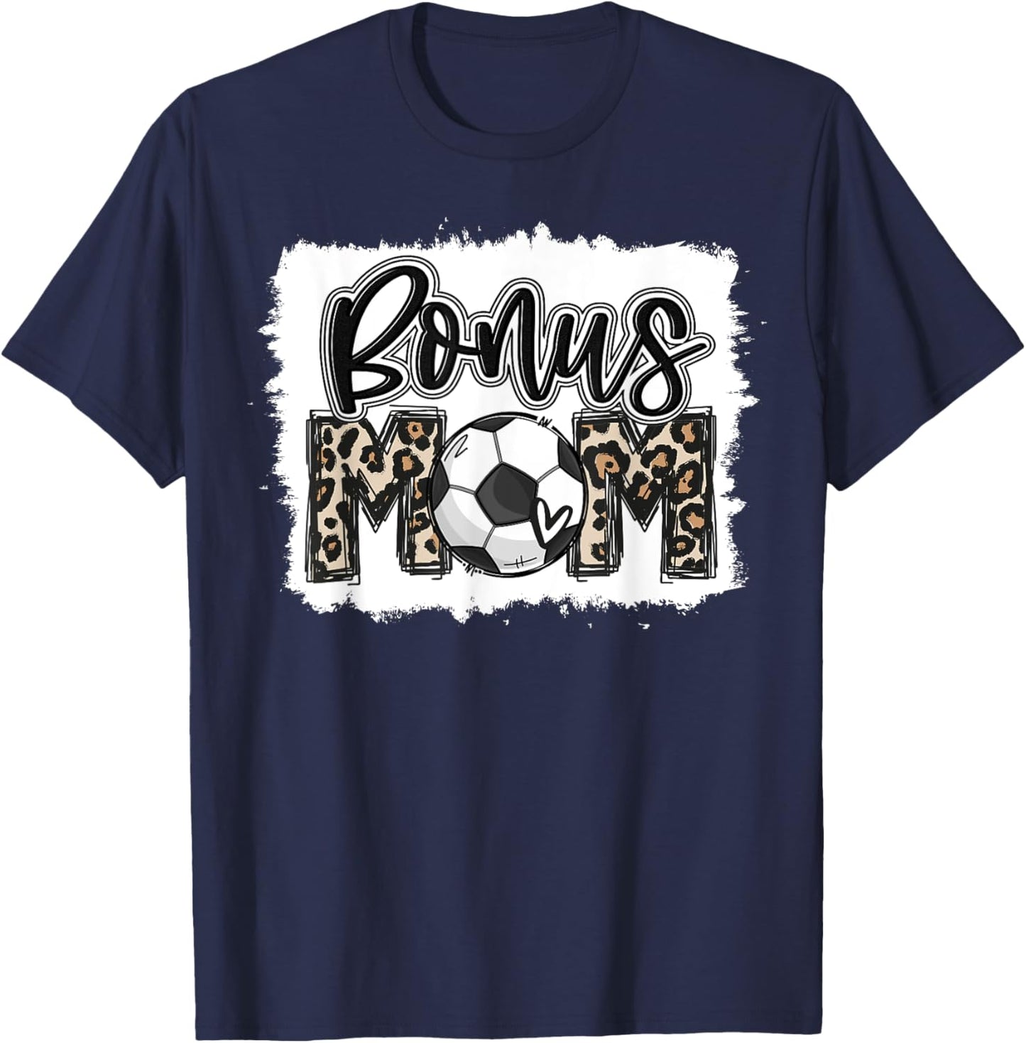Funny Soccer Bonus Mom Leopard Mama Cool Mother's Day Cute T-Shirt - T-Shirt | Navy