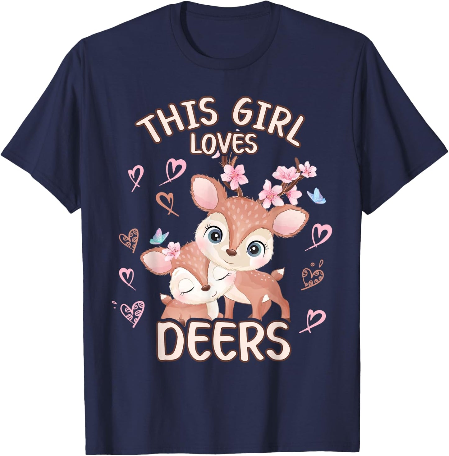 This Girls Loves Deers Teen Girls Fawn T-Shirt - T-Shirt | Navy