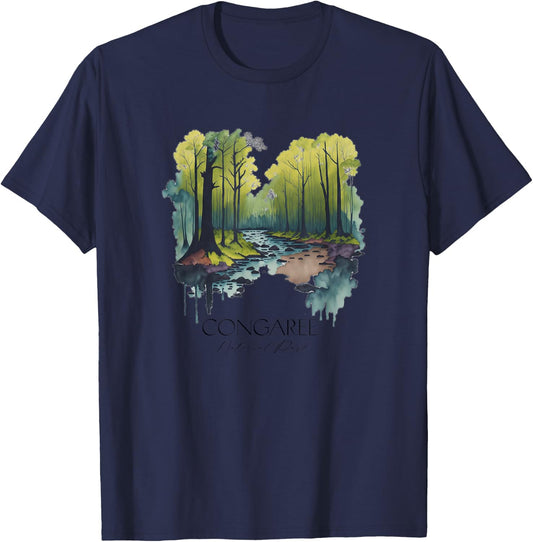 Cool Congaree National Park Hiking Watercolor Graphic T-Shirt - T-Shirt | Navy