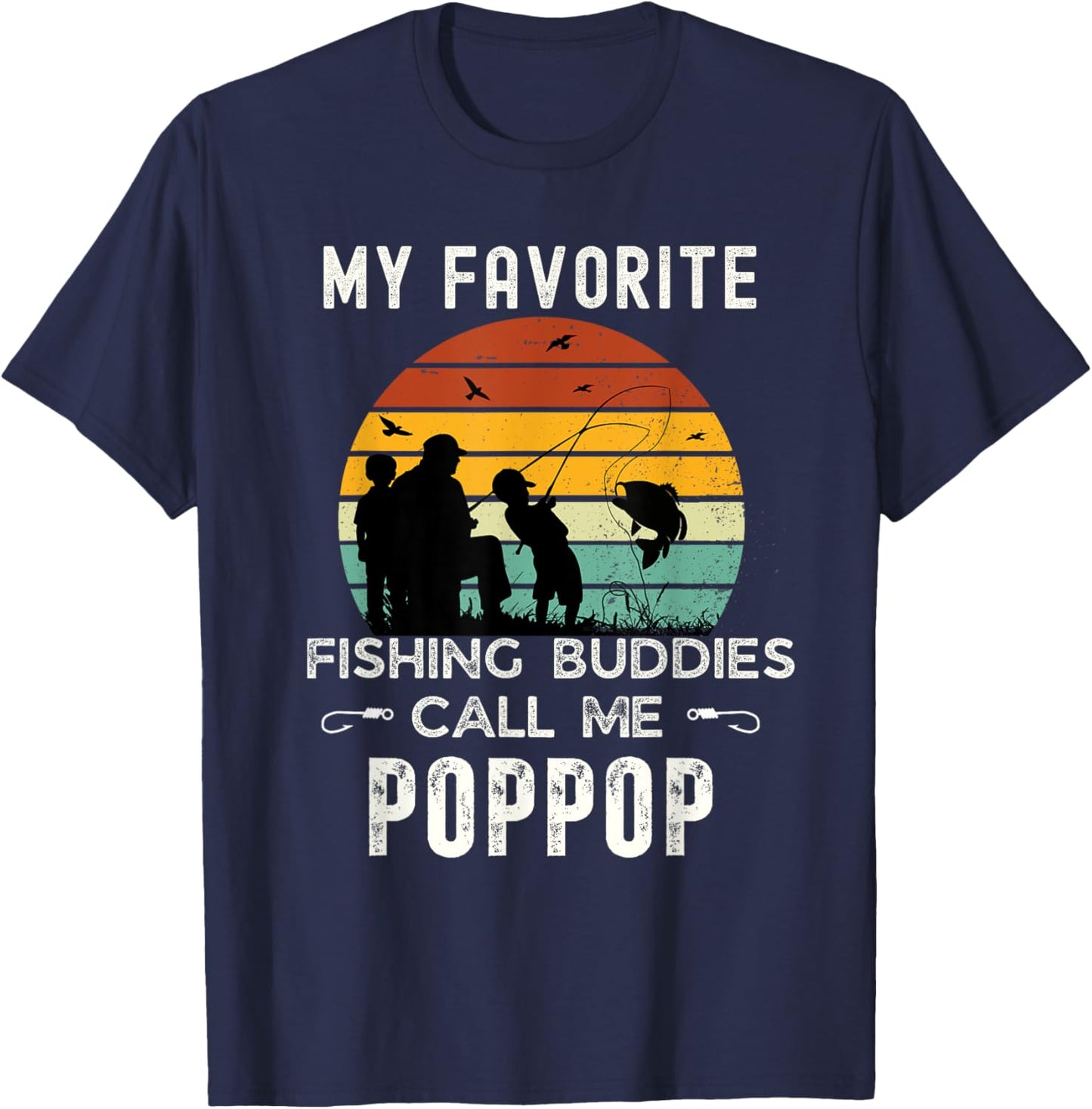 Awesome My Favorite Fishing Buddies Call Me POPPOP Grandpa T-Shirt - T-Shirt | Navy