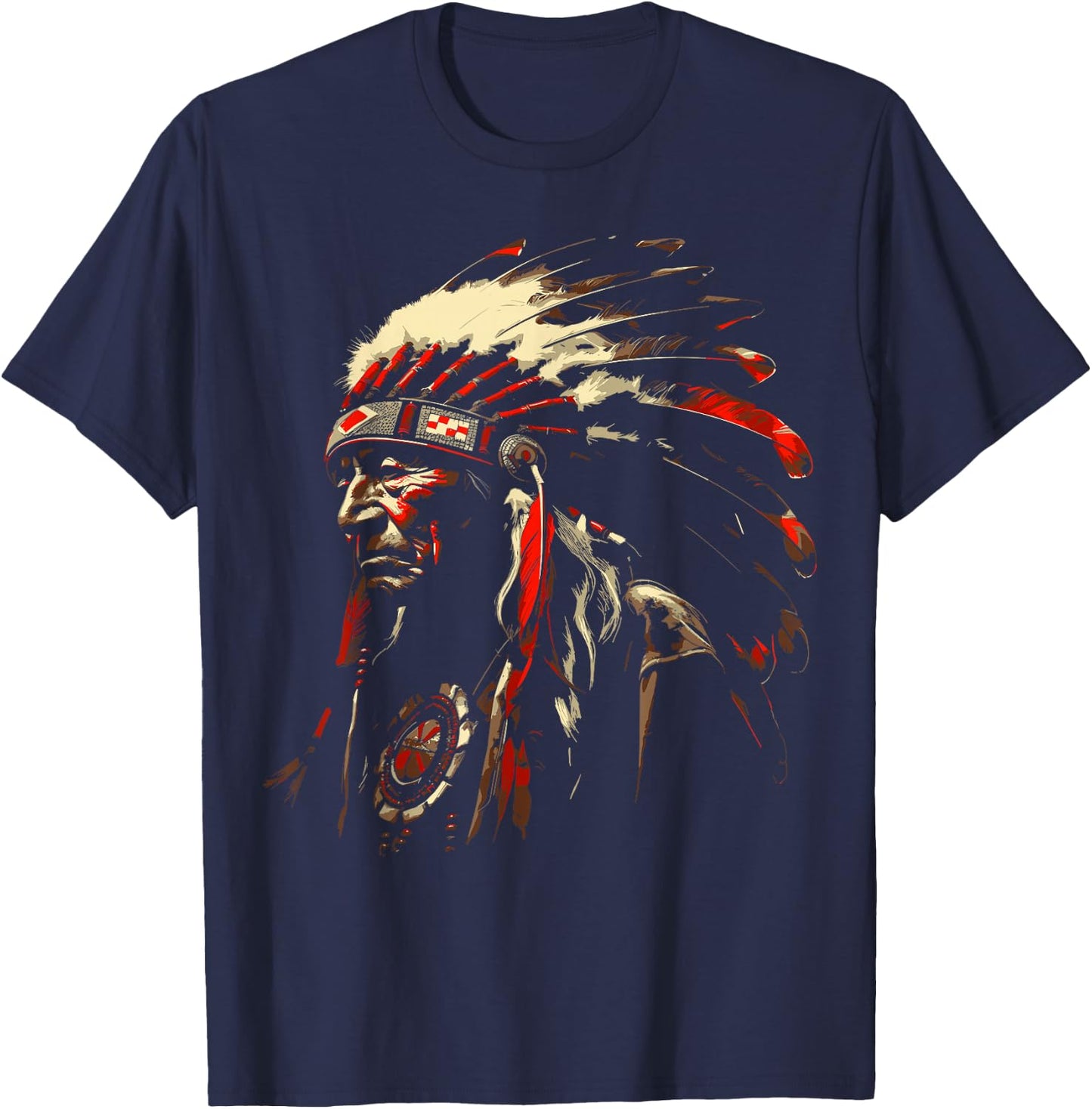 Retro Native American Indian Headdress Vintage Men Graphic T-Shirt - T-Shirt | Navy