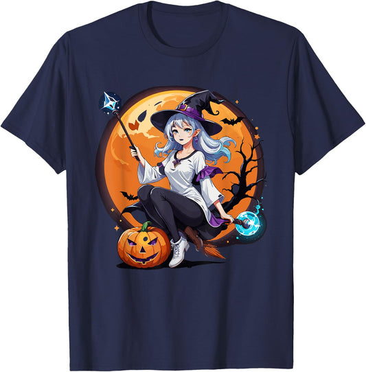 Sexy Anime Witch Girl Halloween T-Shirt - T-Shirt | Navy