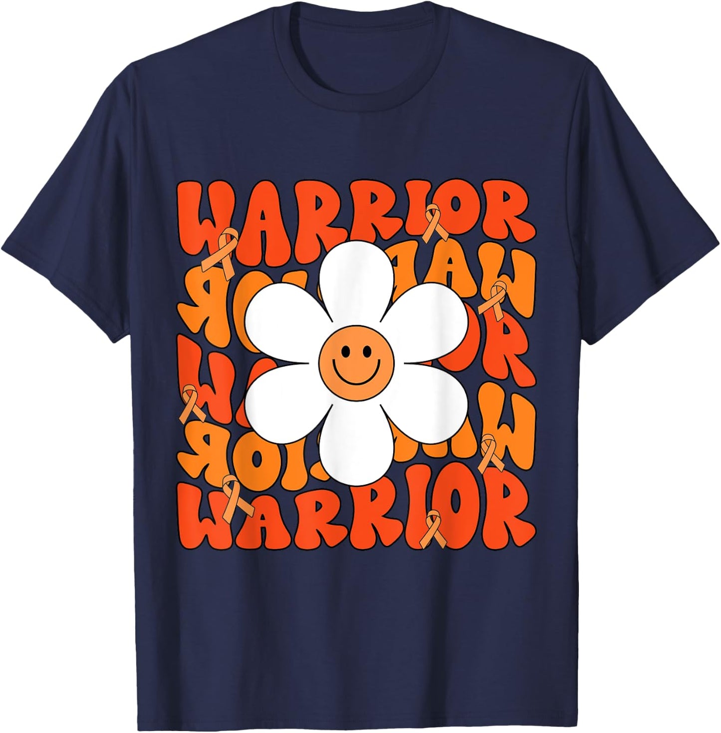 Leukemia Cancer Orange Ribbon Leukemia Cancer Warrior T-Shirt - T-Shirt | Navy