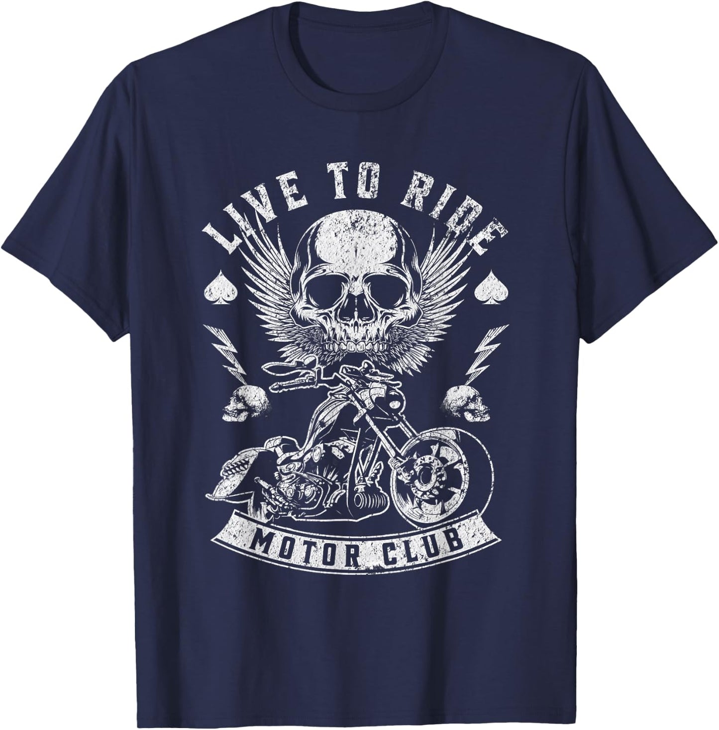 Live To Ride Motor Club Motorcycle Riding Vintage Graphic T-Shirt - T-Shirt | Navy