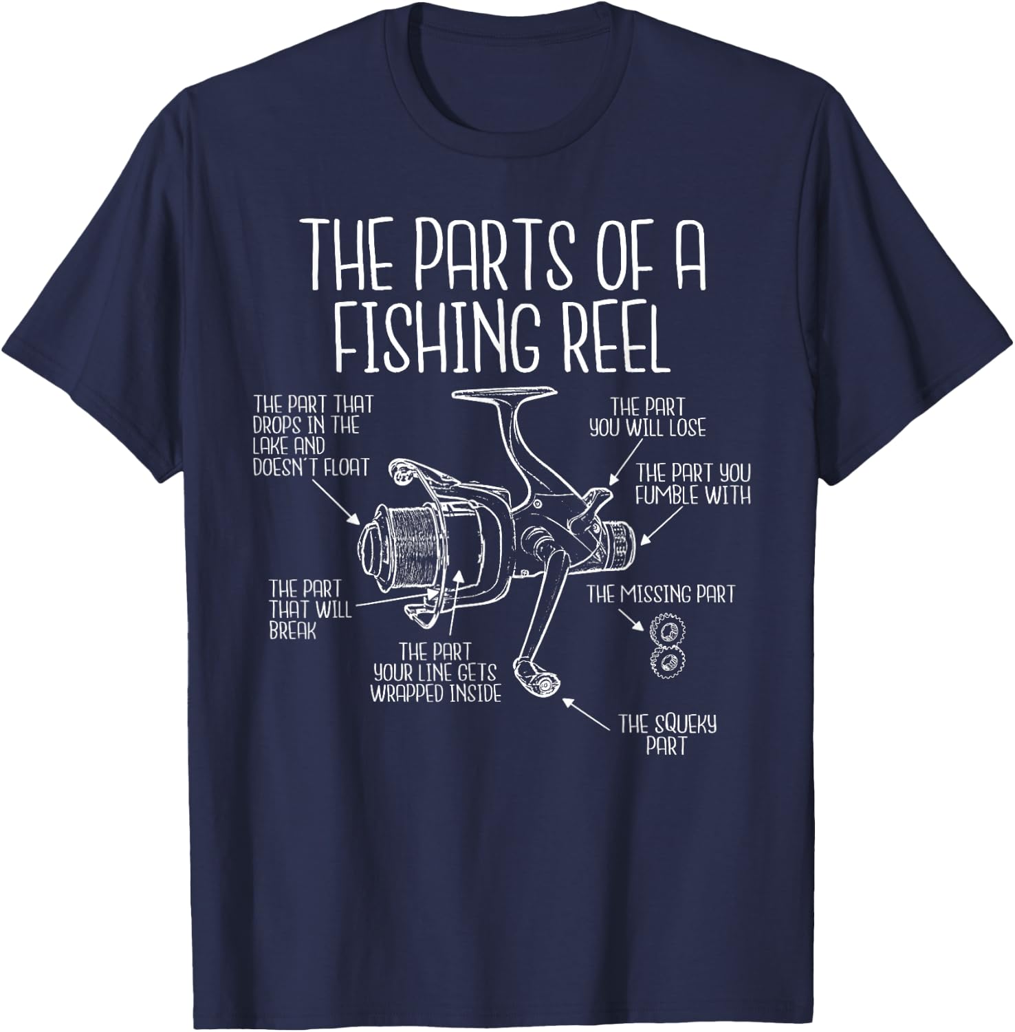 The Parts of a Fishing Reel - Funny Fishing Fisherman Humor Small T-Shirt - T-Shirt | Navy