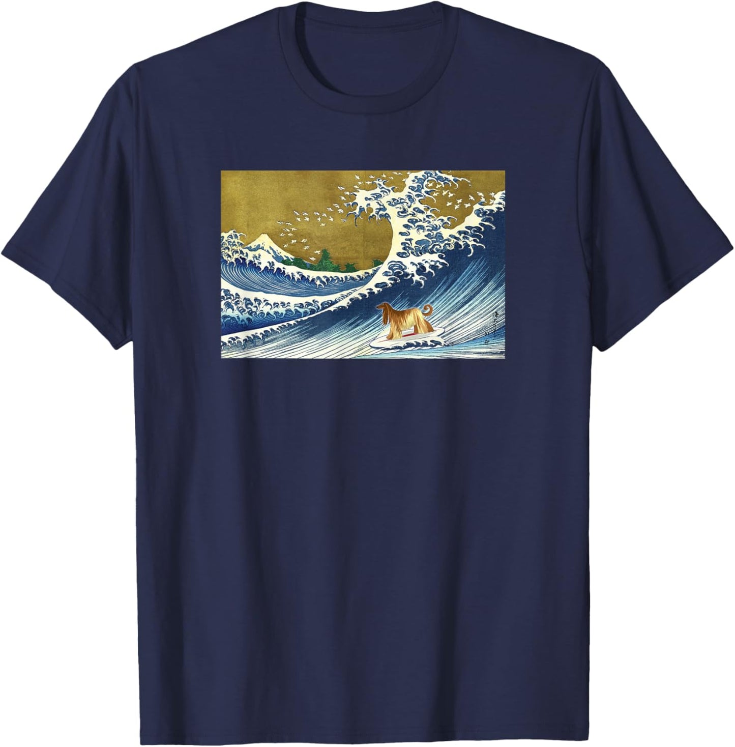 Funny Retro Vintage Surfing A Wave Afghan Hound Lover T-Shirt - T-Shirt | Navy