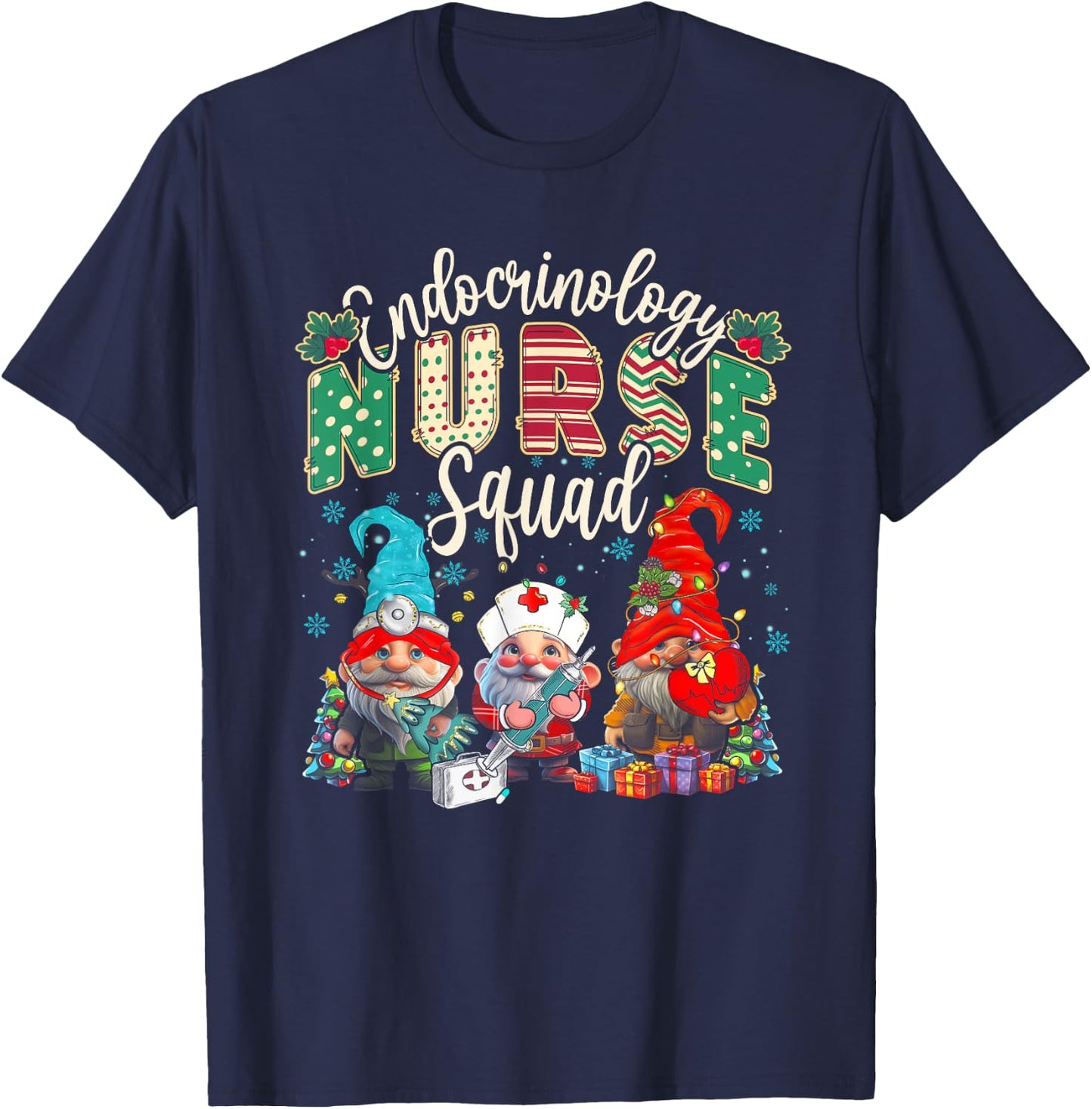 Endocrinology Nurse Squad Christmas Gnomes Endocrine Nurse T-Shirt - T-Shirt | Navy