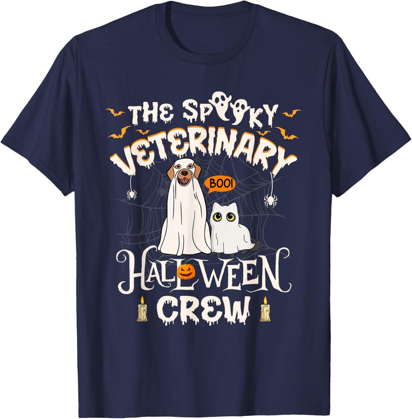 Funny Ghost The Spooky Veterinary Halloween Crew Vet Tech T-Shirt - T-Shirt | Navy