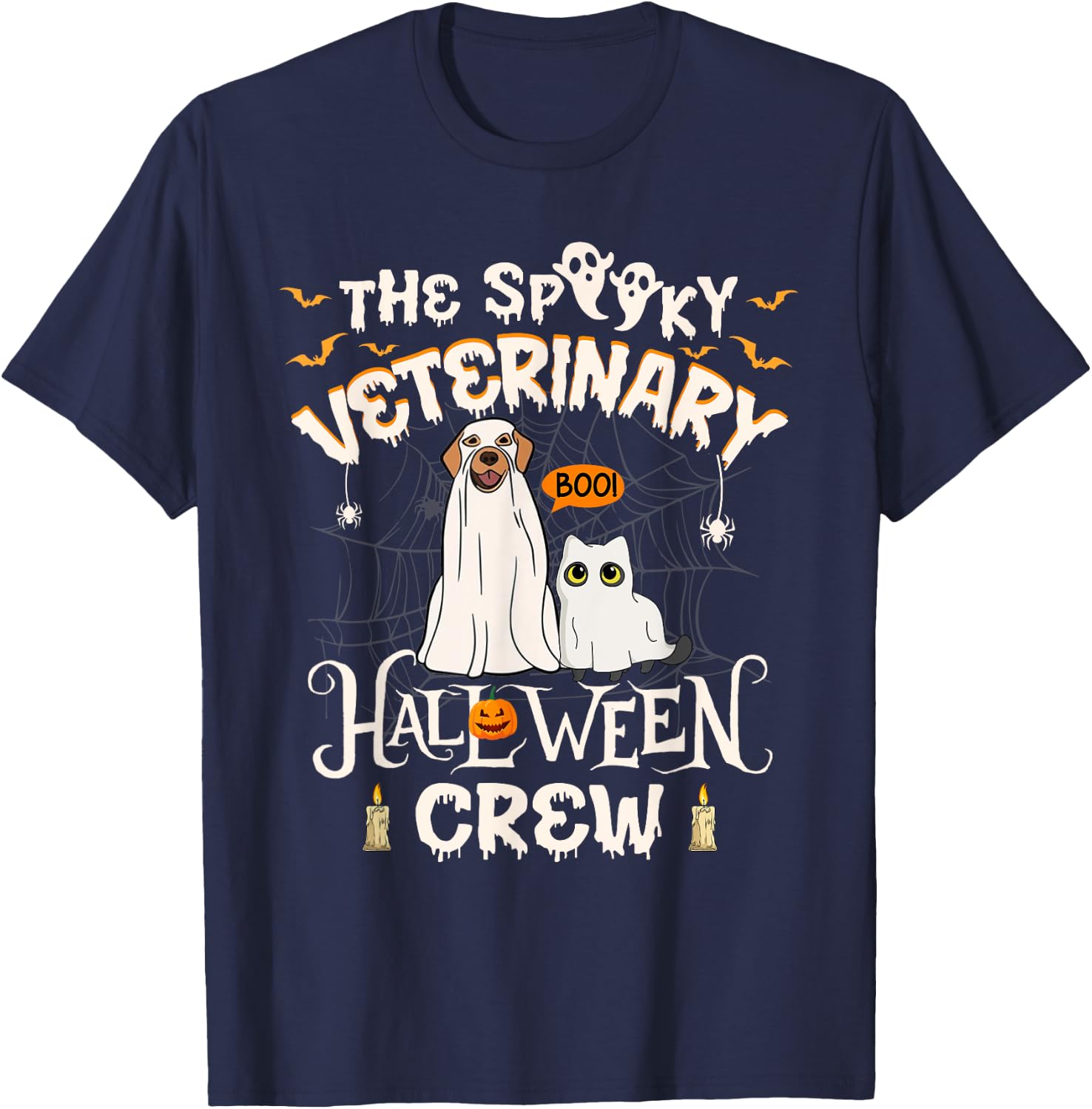 Funny Ghost The Spooky Veterinary Halloween Crew Vet Tech T-Shirt - T-Shirt | Navy