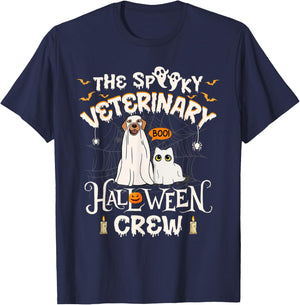 Funny Ghost The Spooky Veterinary Halloween Crew Vet Tech T-Shirt - T-Shirt | Navy