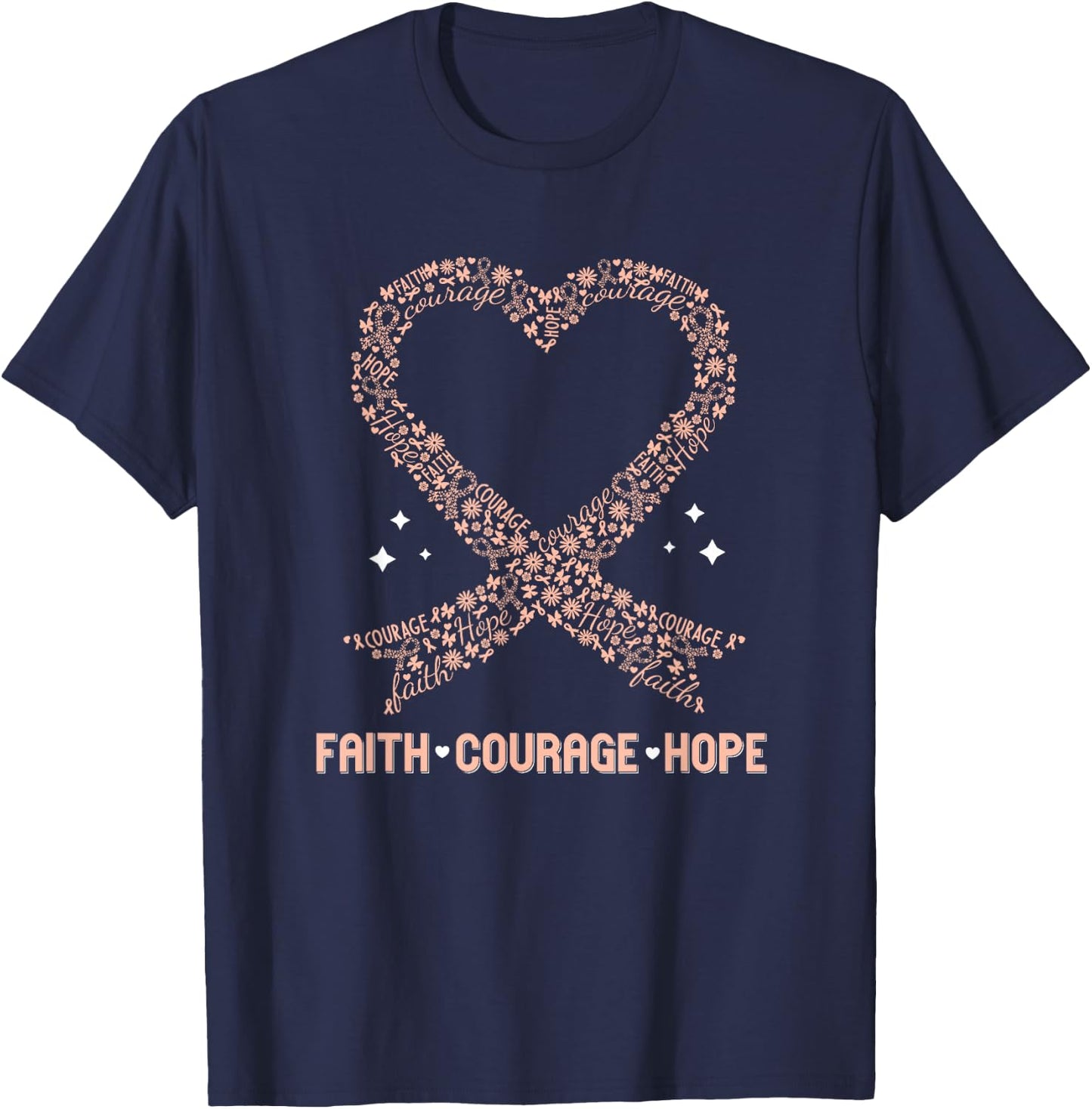 Uterine Cancer Faith Peach Ribbon Endometrial Awareness T-Shirt - T-Shirt | Navy