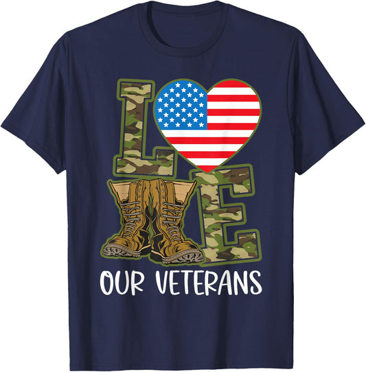 Love Our Veterans Day Proud Military US Flag T-Shirt - T-Shirt | Navy