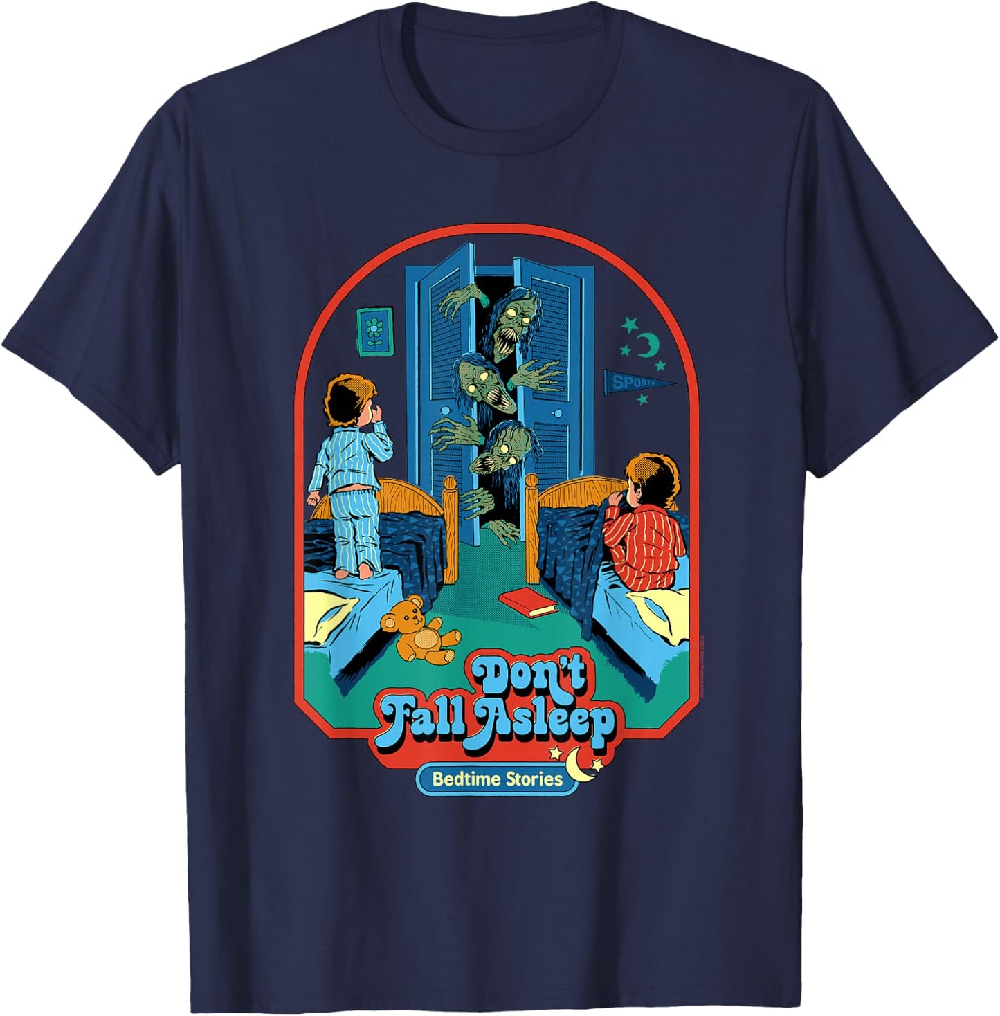 Steven Rhodes Don't Fall Asleep Stories Retro Dark Humor T-Shirt - T-Shirt | Navy
