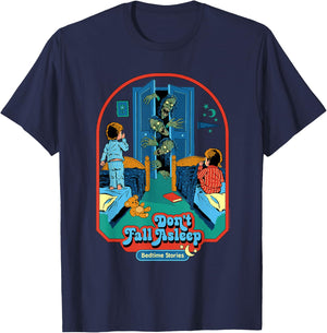 Steven Rhodes Don't Fall Asleep Stories Retro Dark Humor T-Shirt - T-Shirt | Navy