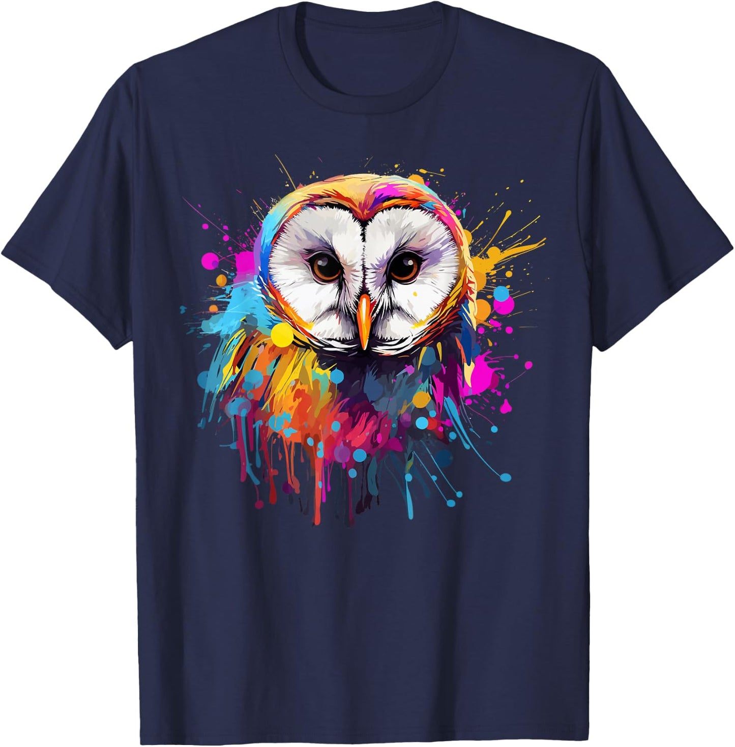Colorful Splash Art Barn Owl Owls Lover T-Shirt - T-Shirt | Navy