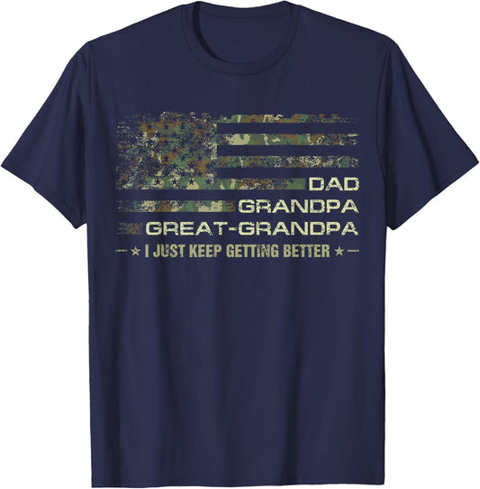 Grandpa Camouflage USA Flag Fathers Day Great-Grandpa Dad T-Shirt - T-Shirt | Navy
