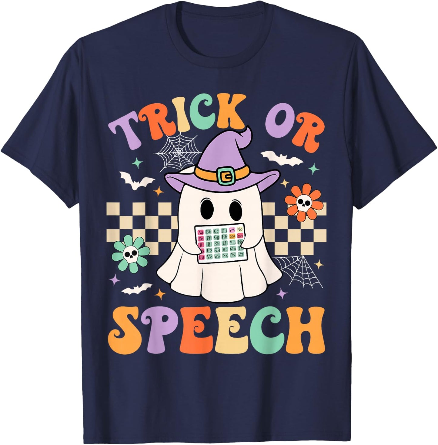 Trick or Speech Retro SLP Halloween Speech Therapy Halloween T-Shirt - T-Shirt | Navy