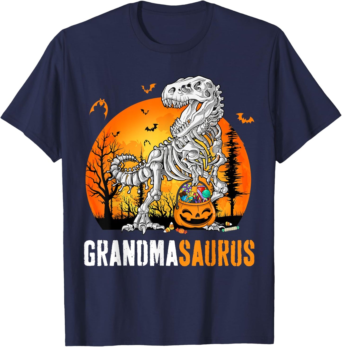 Grandmasaurus Dinosaur Skeleton Halloween Grandma Saurus T-Shirt - T-Shirt | Navy