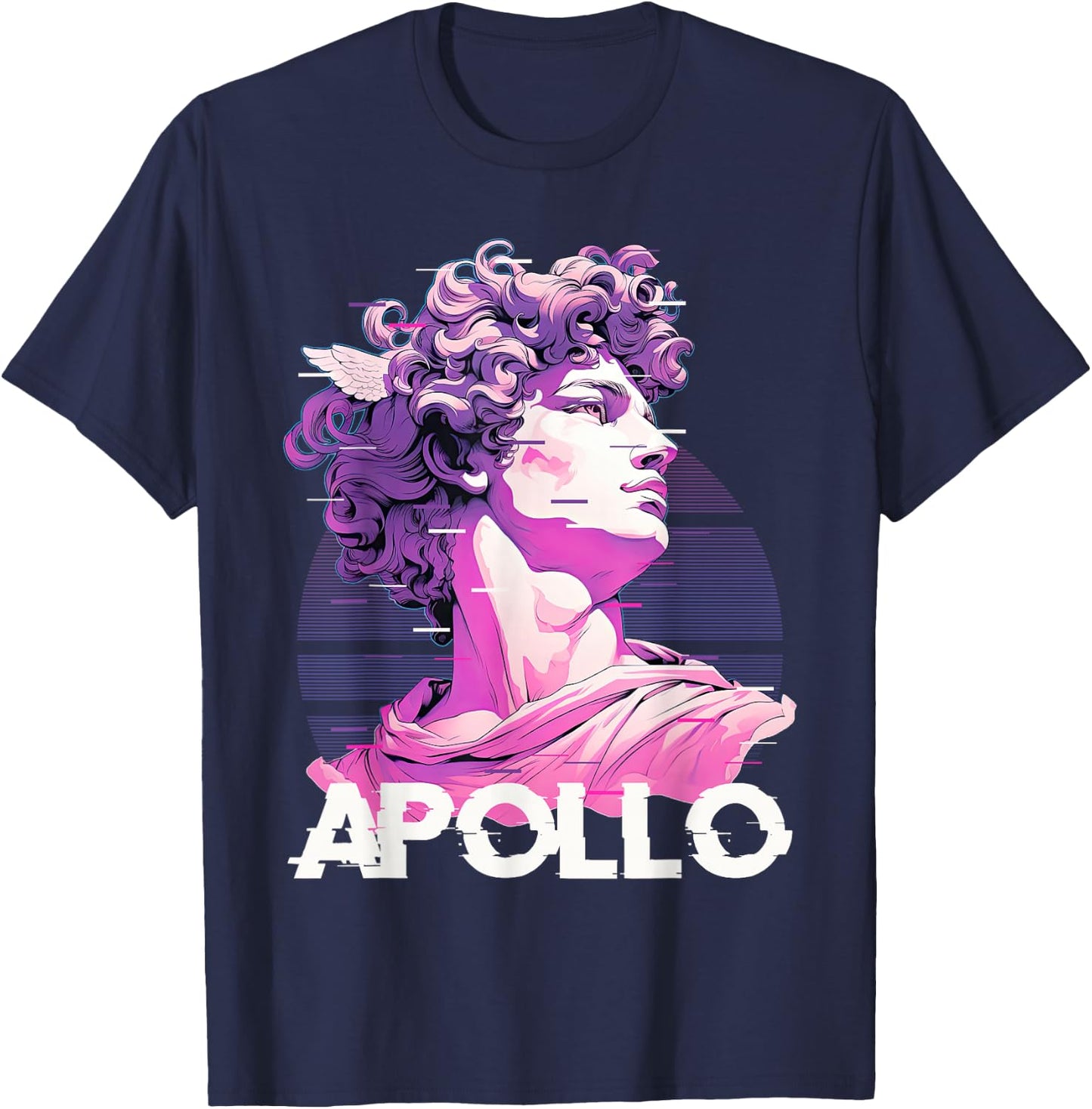 Apollo Greece God Glitch Aesthetic Greek Vaporwave T-Shirt - T-Shirt | Navy