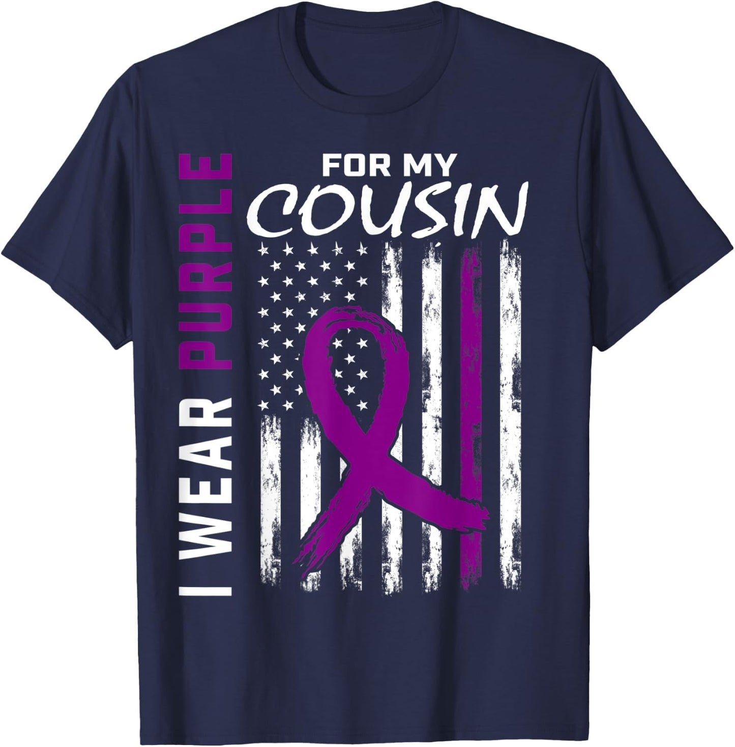 I Wear Purple For My Cousin Lupus Awareness American Flag T-Shirt - T-Shirt | Navy