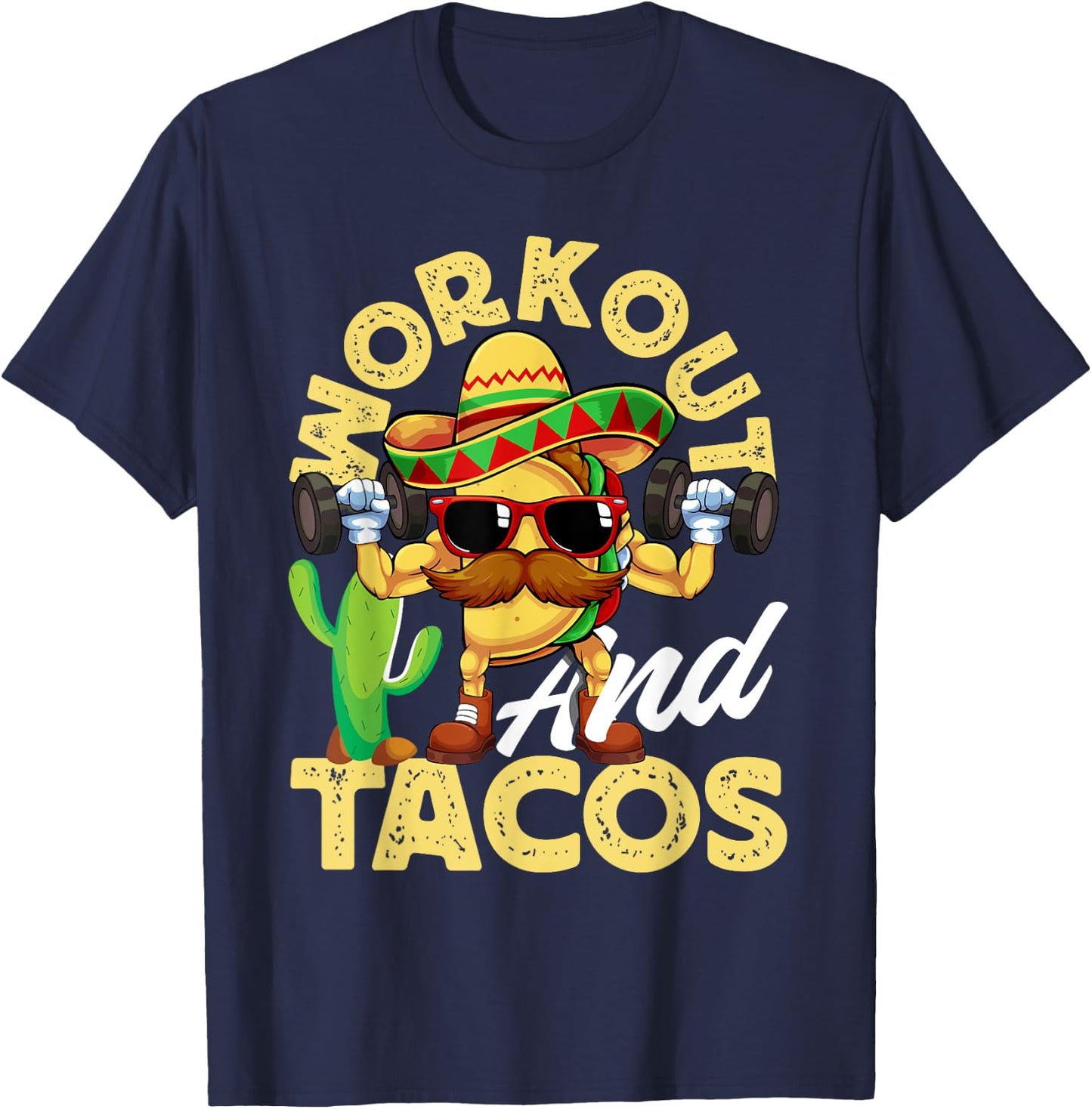 Workout and Tacos Funny Mexican Taco Gym Men T-Shirt - T-Shirt | Navy