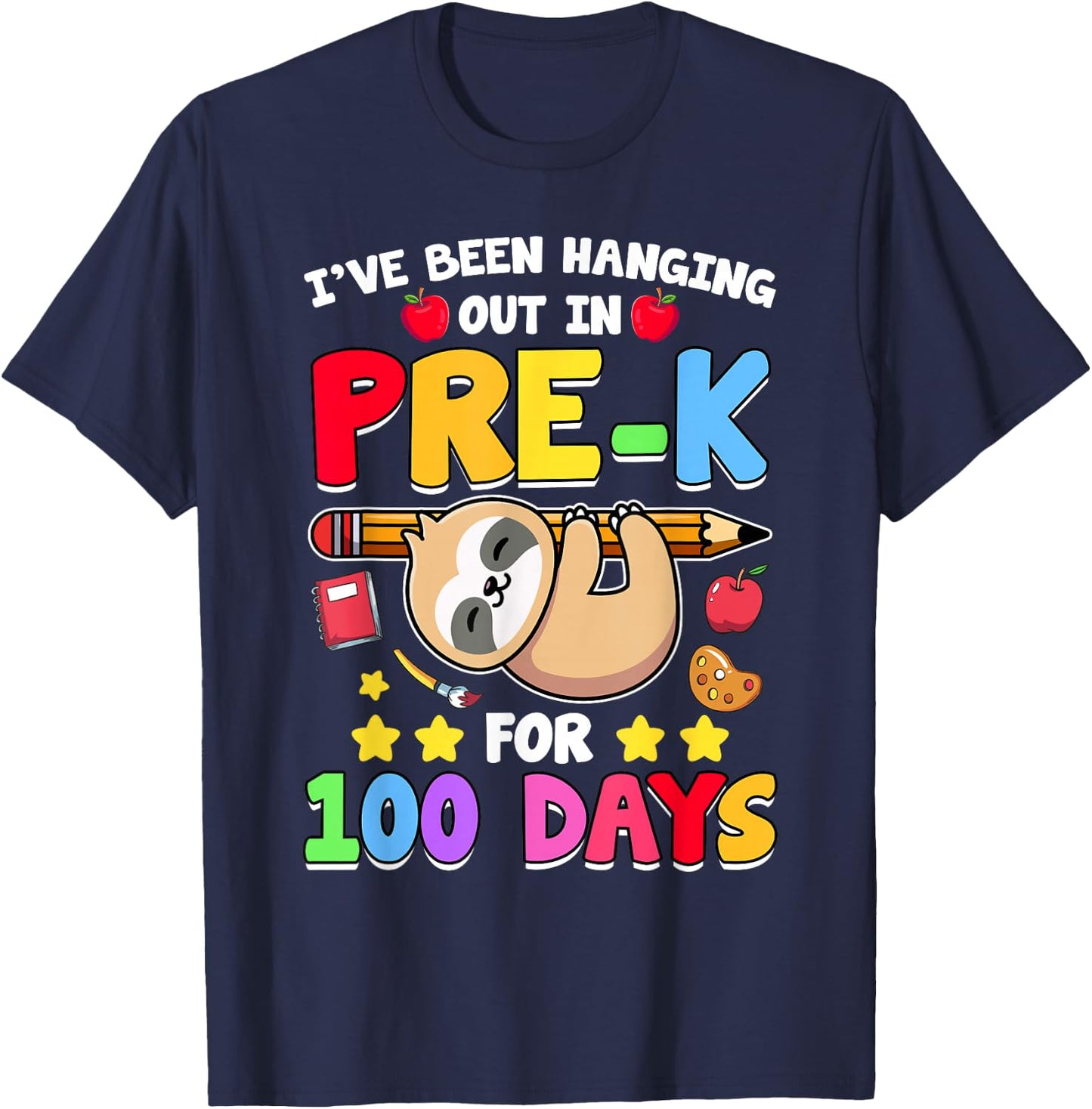 100th Day Of School Sloth Shirt Pre-K 100 Days School T-Shirt - T-Shirt | Navy