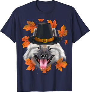 Fall Keeshond Pilgrim Thanksgiving T-Shirt - T-Shirt | Navy